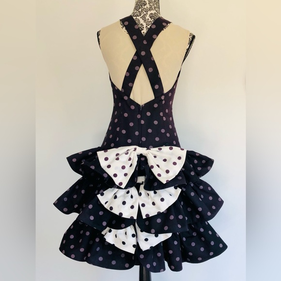 Neiman Marcus VTG 80s Not black&white 100% cotton Bow polka dot & ruffles Size 8